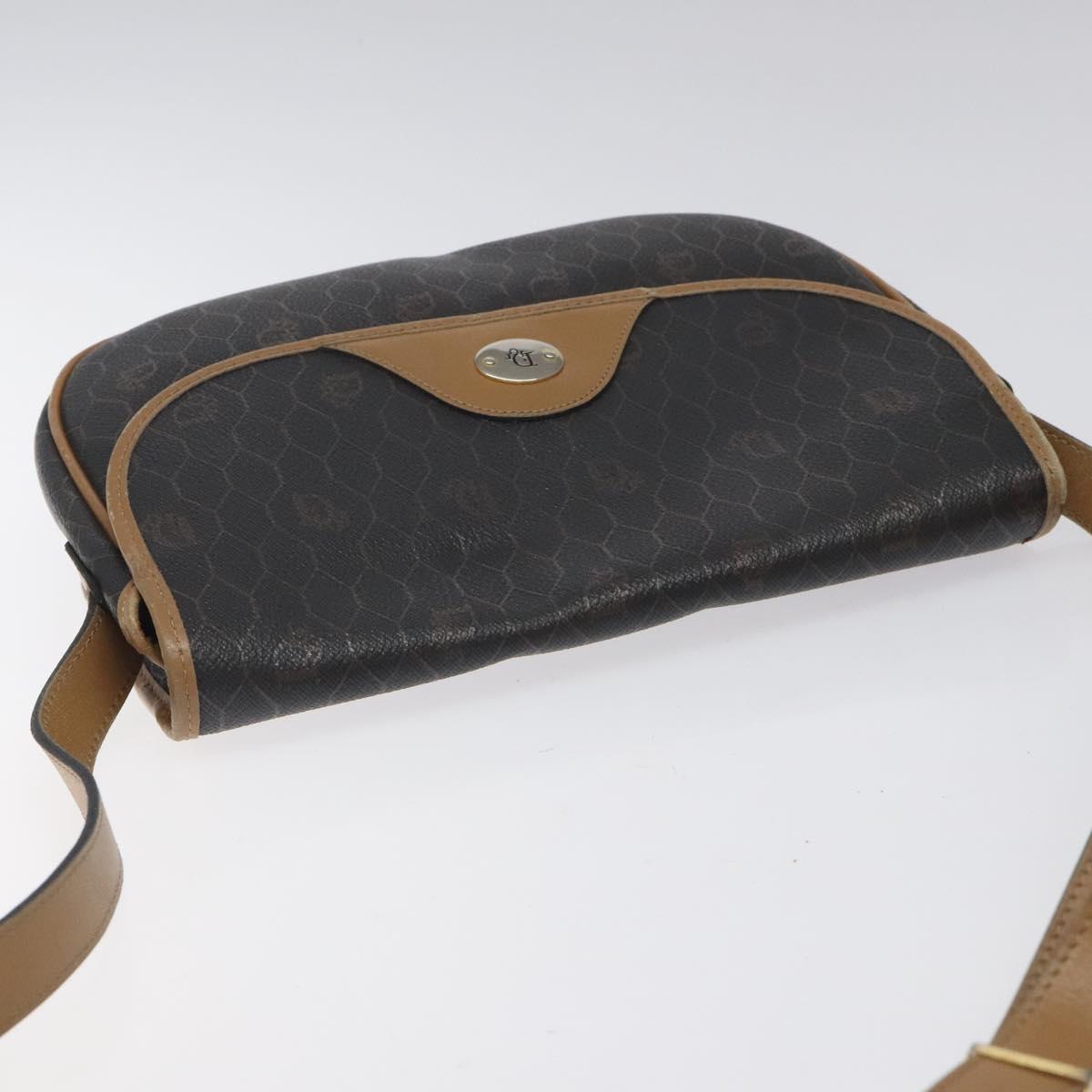 Christian Dior Honeycomb Canvas Shoulder Bag PVC Black Gold Auth 119149