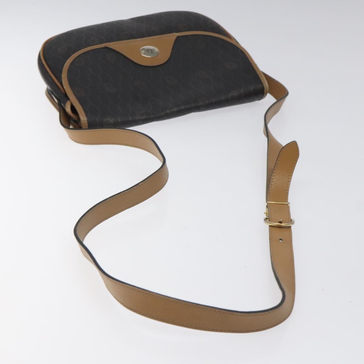 Christian Dior Honeycomb Canvas Shoulder Bag PVC Black Gold Auth 119149