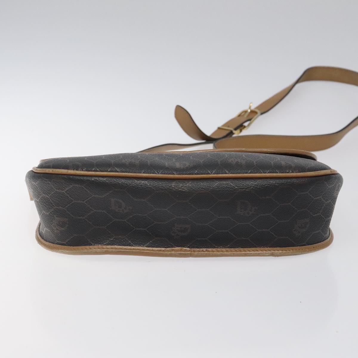 Christian Dior Honeycomb Canvas Shoulder Bag PVC Black Gold Auth 119149