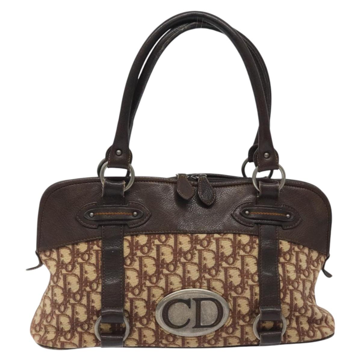 Christian Dior Trotter Canvas Hand Bag Brown Auth 119161