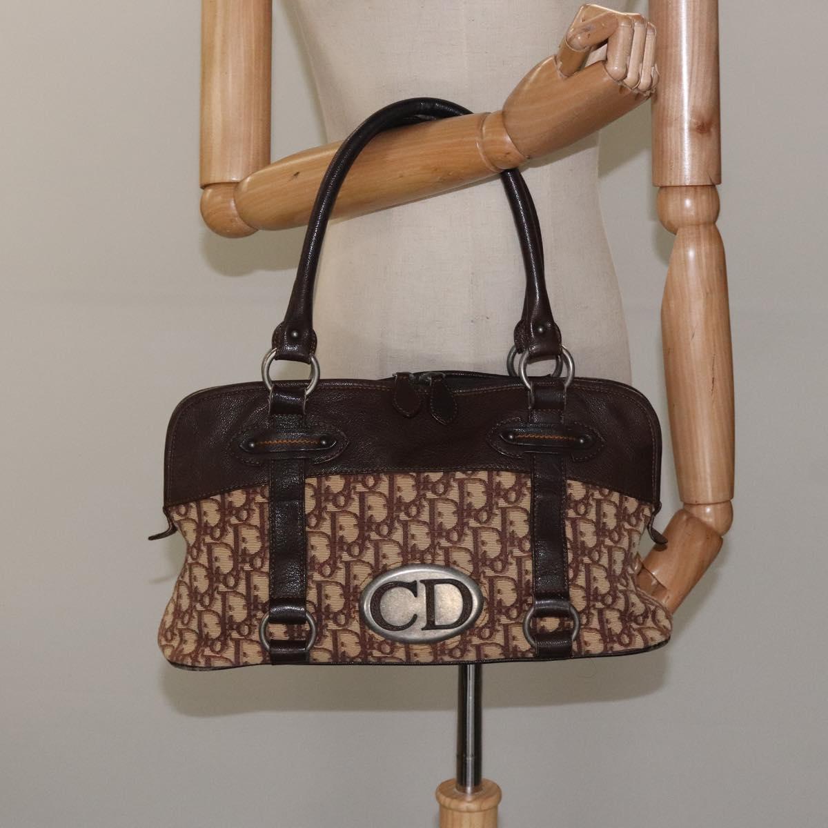 Christian Dior Trotter Canvas Hand Bag Brown Auth 119161
