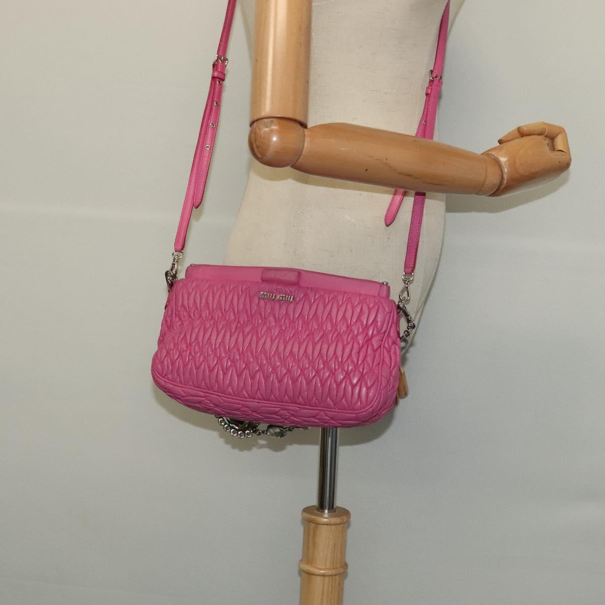 Miu Miu Matelasse Bijoux Hand Bag Leather 2way Pink Silver Auth 119162