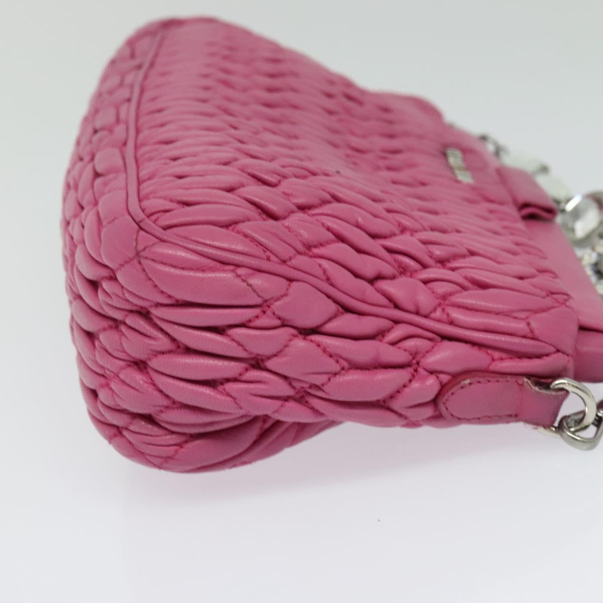 Miu Miu Matelasse Bijoux Hand Bag Leather 2way Pink Silver Auth 119162