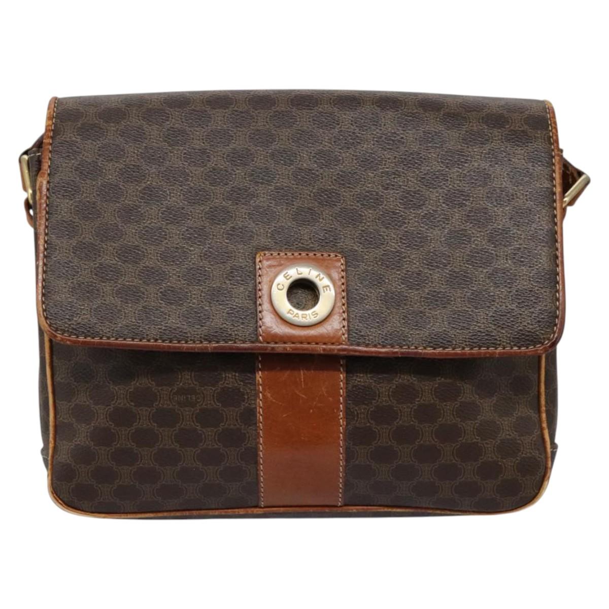 CELINE Macadam Canvas Shoulder Bag PVC Leather Brown Gold Auth 119165