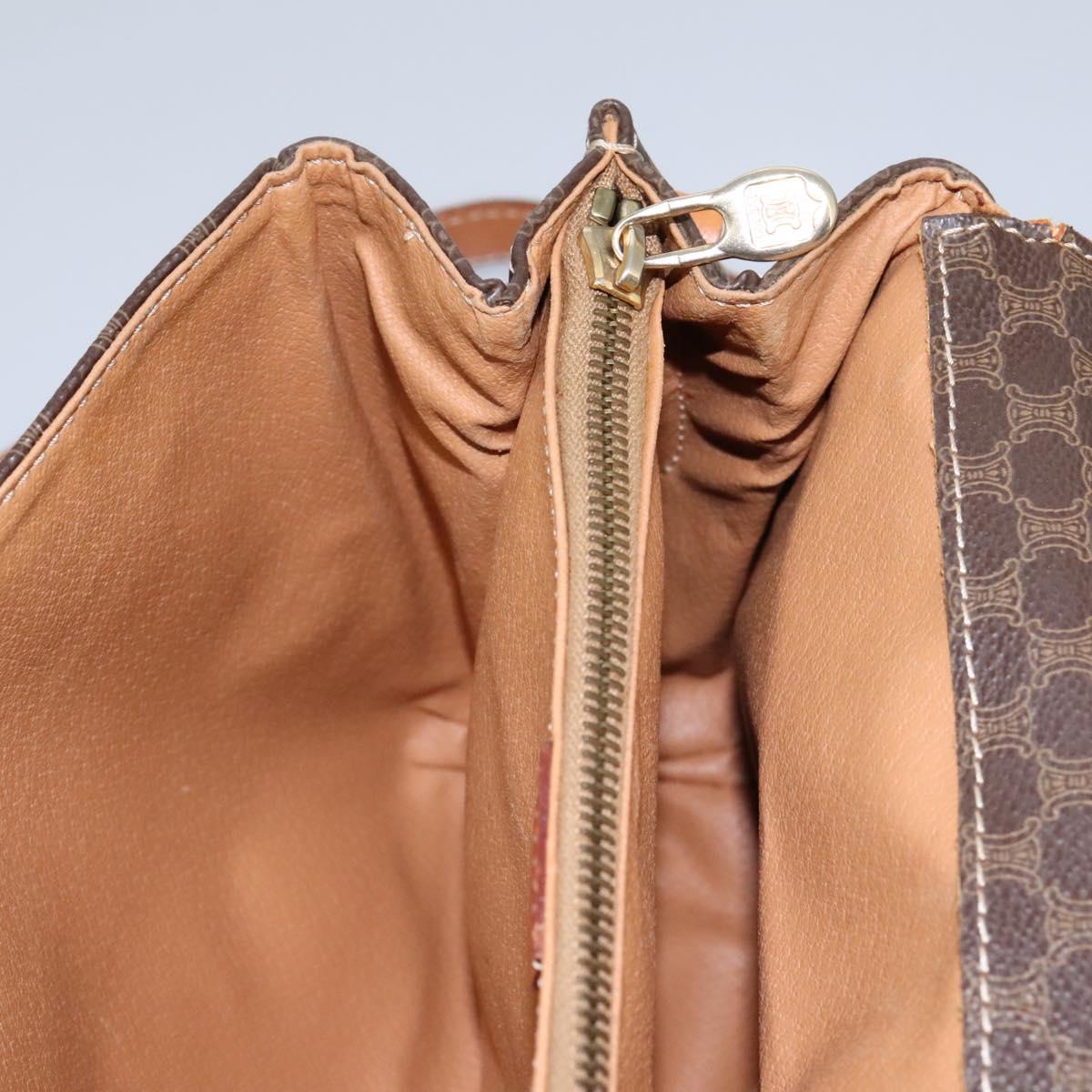 CELINE Macadam Canvas Shoulder Bag PVC Leather Brown Gold Auth 119165