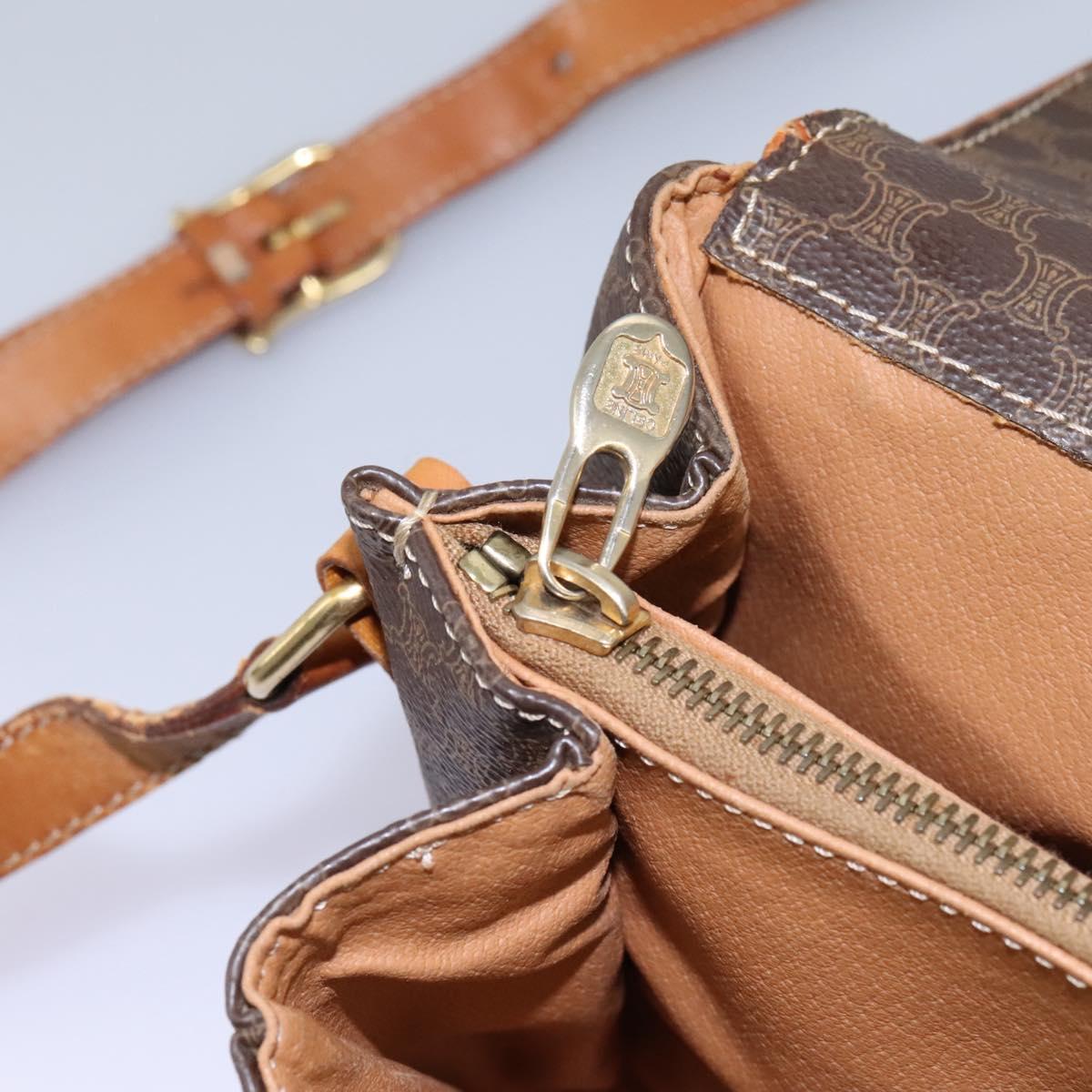 CELINE Macadam Canvas Shoulder Bag PVC Leather Brown Gold Auth 119165