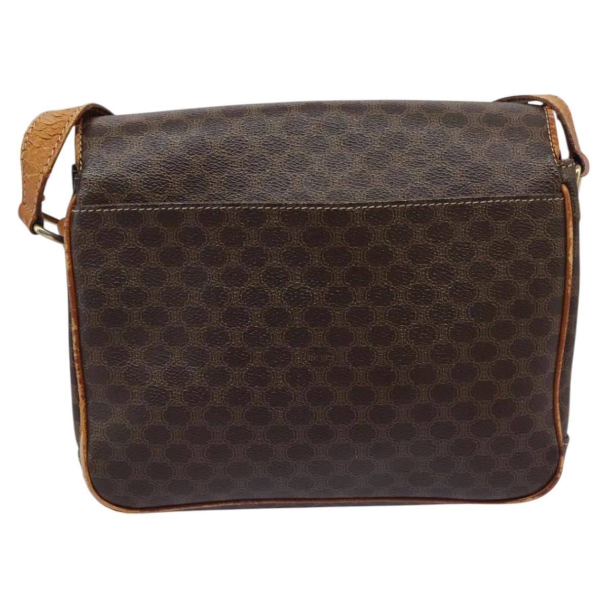 CELINE Macadam Canvas Shoulder Bag PVC Leather Brown Gold Auth 119165