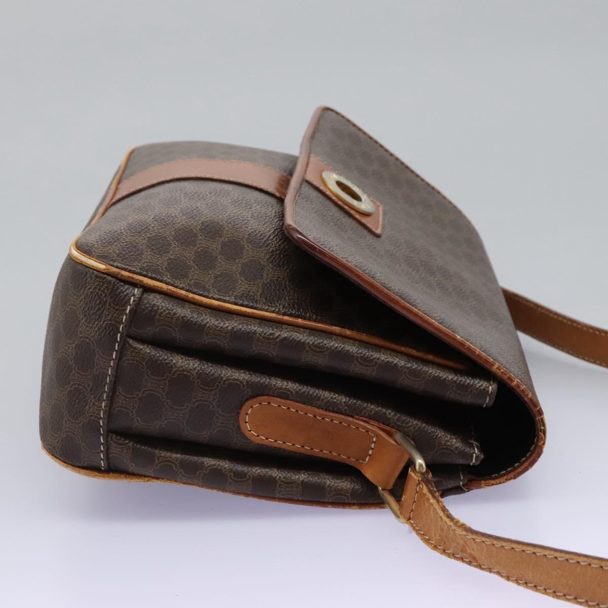 CELINE Macadam Canvas Shoulder Bag PVC Leather Brown Gold Auth 119165