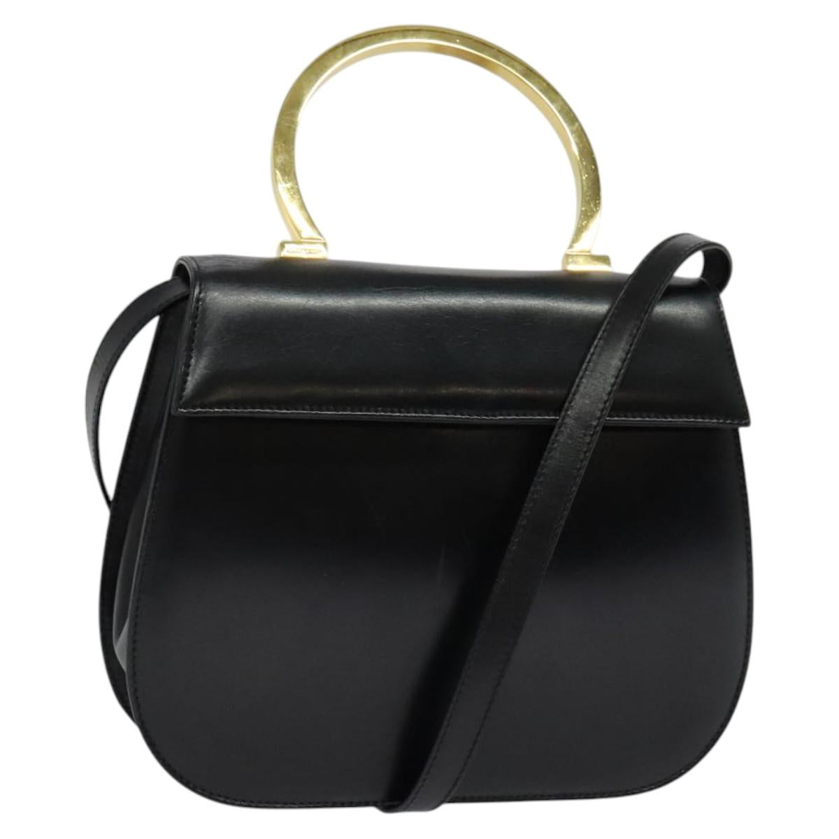 Salvatore Ferragamo Gancini Hand Bag Leather 2way Black Gold Auth 119166