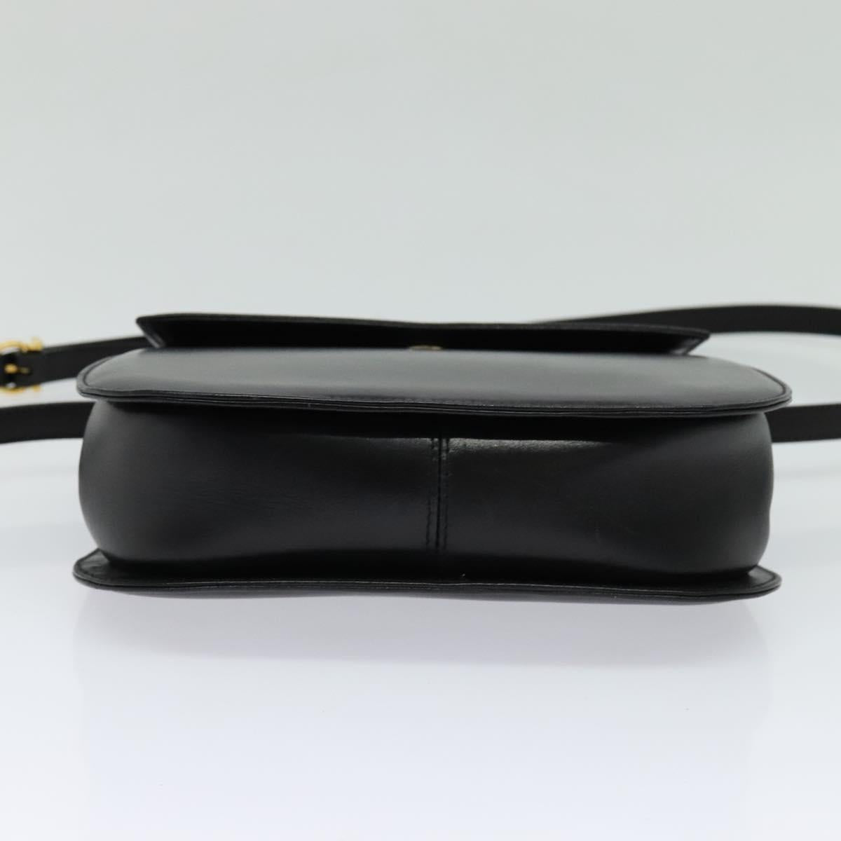 Salvatore Ferragamo Gancini Hand Bag Leather 2way Black Gold Auth 119166