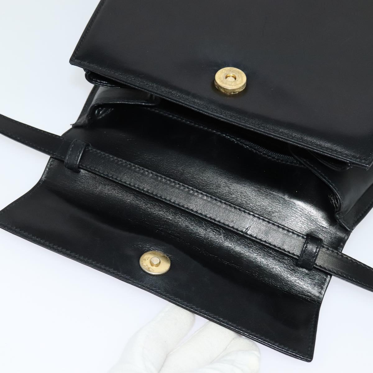 Salvatore Ferragamo Gancini Hand Bag Leather 2way Black Gold Auth 119166