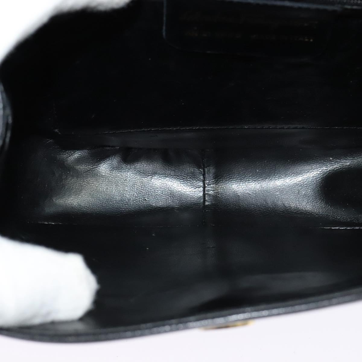 Salvatore Ferragamo Gancini Hand Bag Leather 2way Black Gold Auth 119166