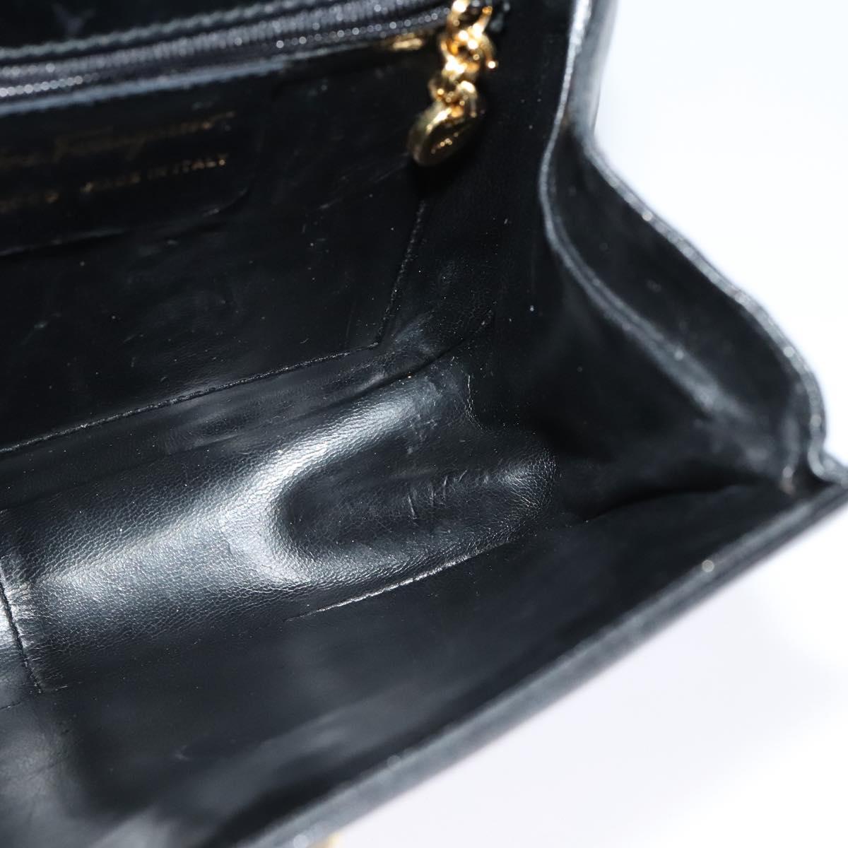 Salvatore Ferragamo Gancini Hand Bag Leather 2way Black Gold Auth 119166