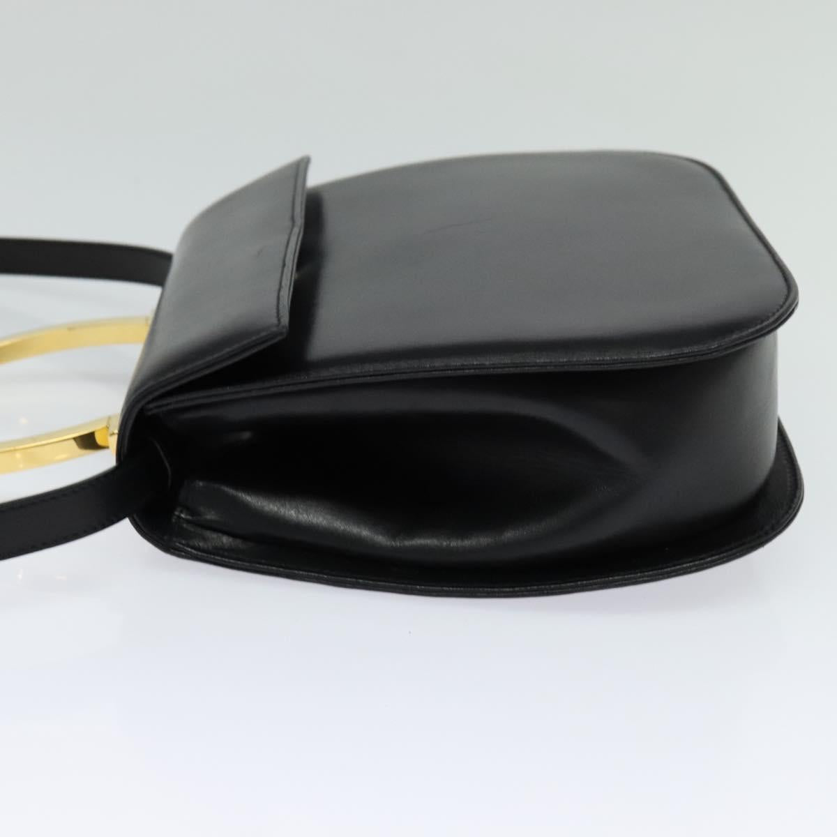 Salvatore Ferragamo Gancini Hand Bag Leather 2way Black Gold Auth 119166