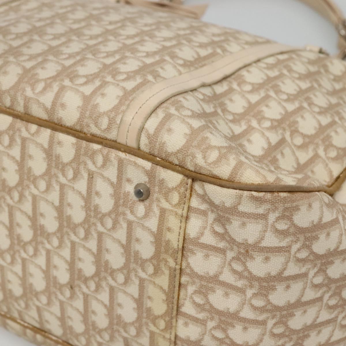 Christian Dior Romantic Chain Trotter Canvas Shoulder Bag PVC Beige Auth 119181