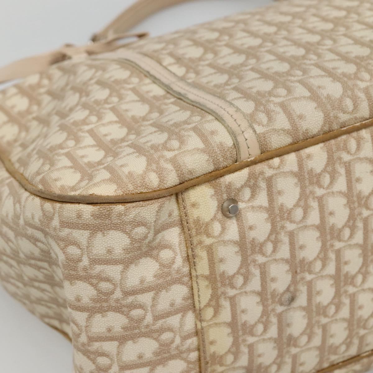 Christian Dior Romantic Chain Trotter Canvas Shoulder Bag PVC Beige Auth 119181