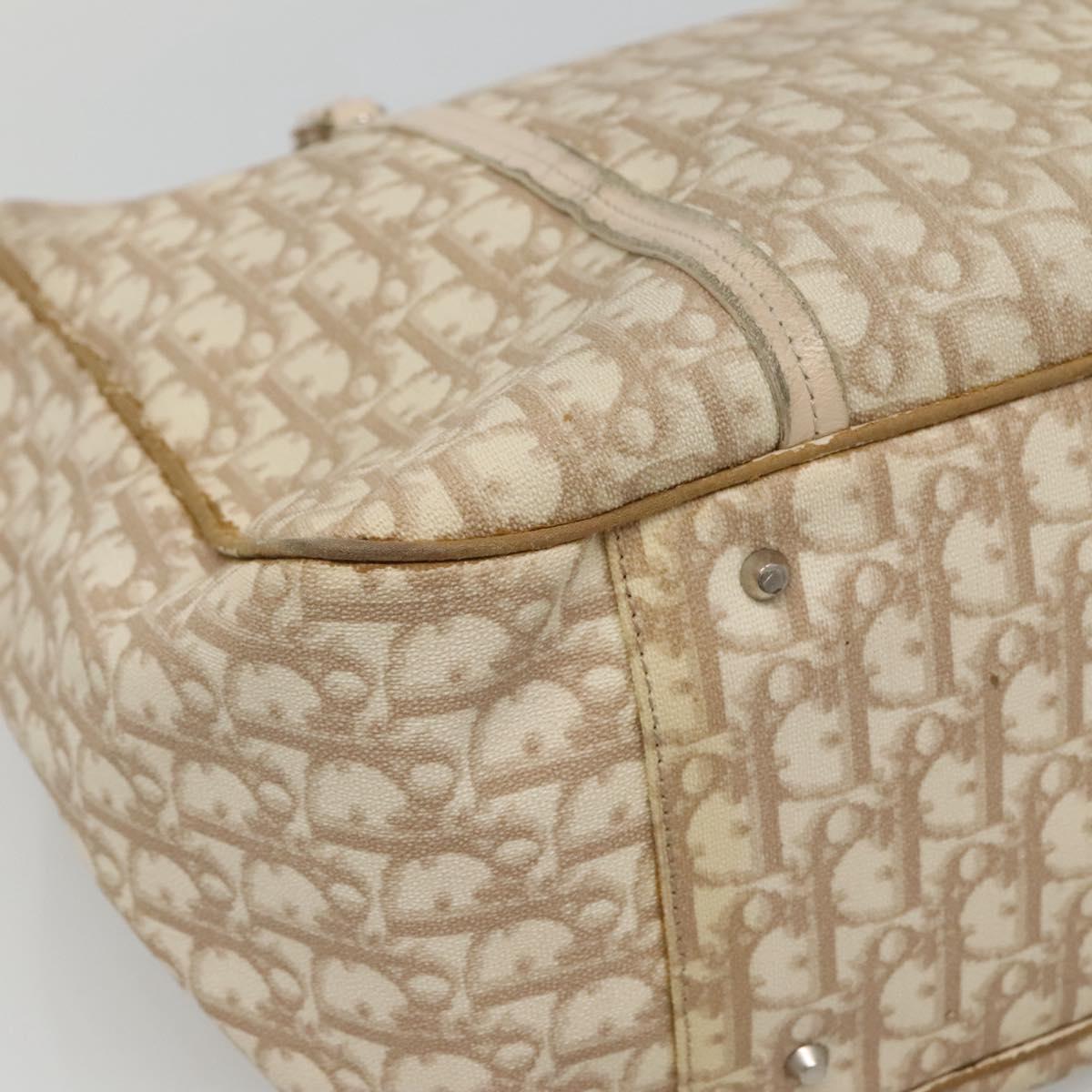 Christian Dior Romantic Chain Trotter Canvas Shoulder Bag PVC Beige Auth 119181