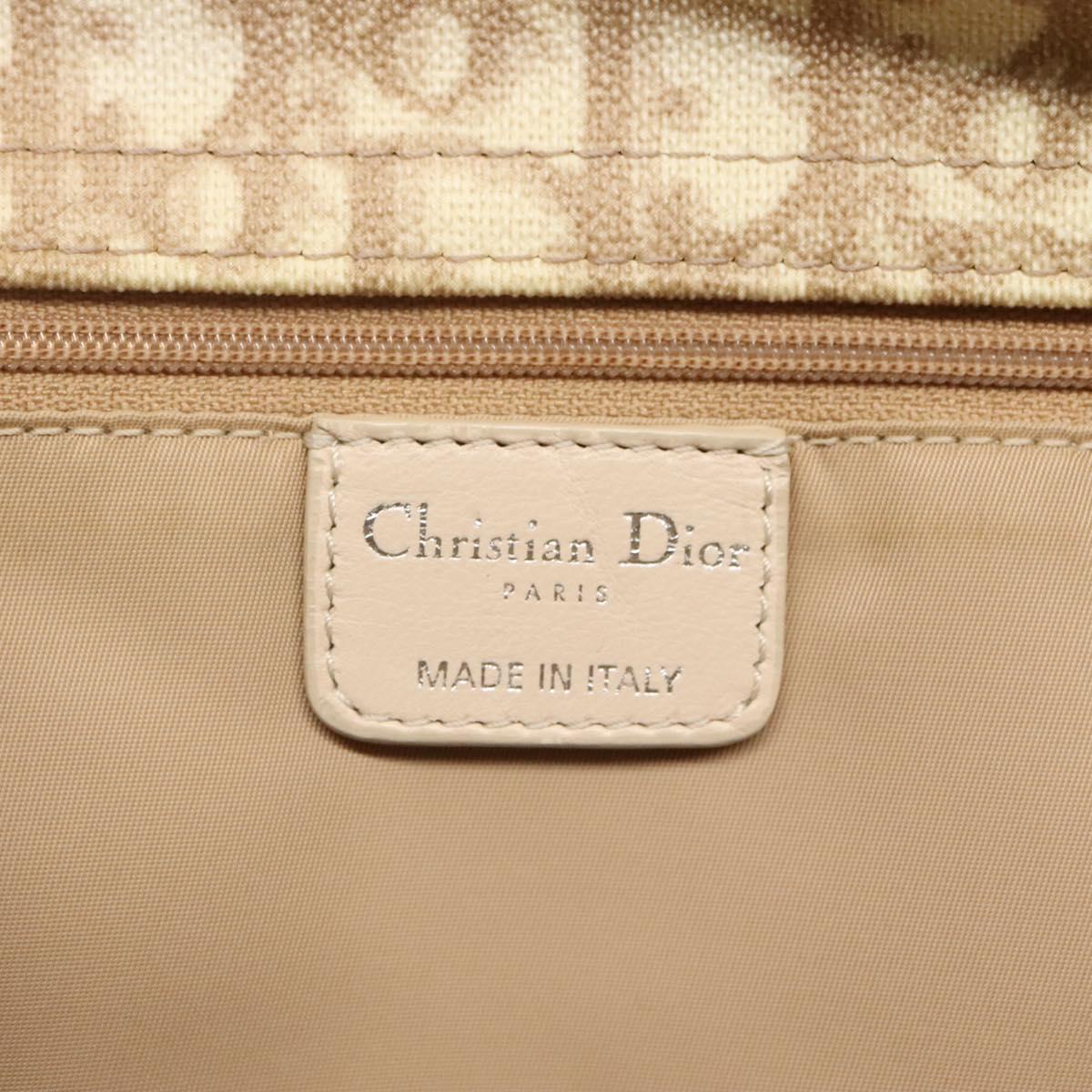 Christian Dior Romantic Chain Trotter Canvas Shoulder Bag PVC Beige Auth 119181