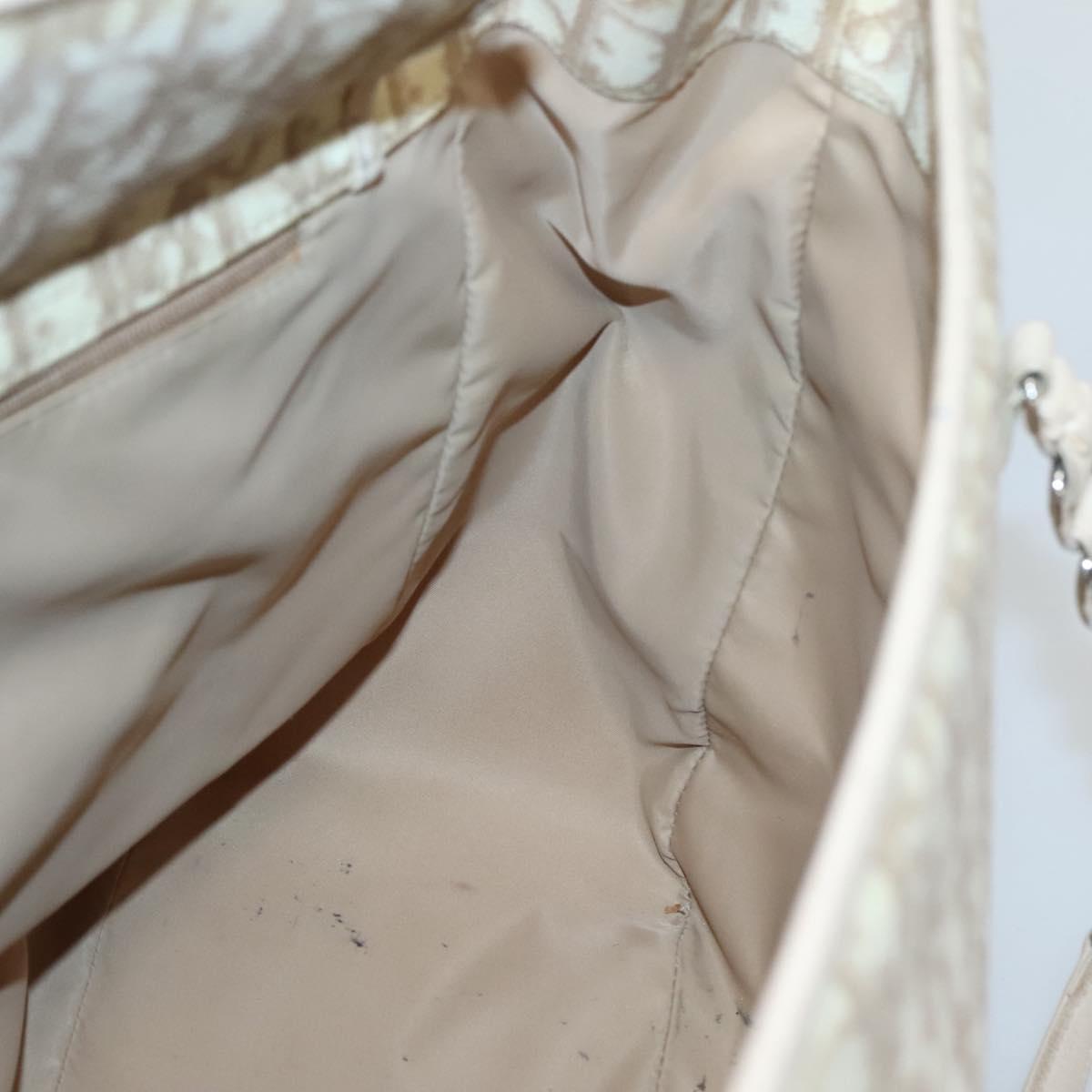 Christian Dior Romantic Chain Trotter Canvas Shoulder Bag PVC Beige Auth 119181