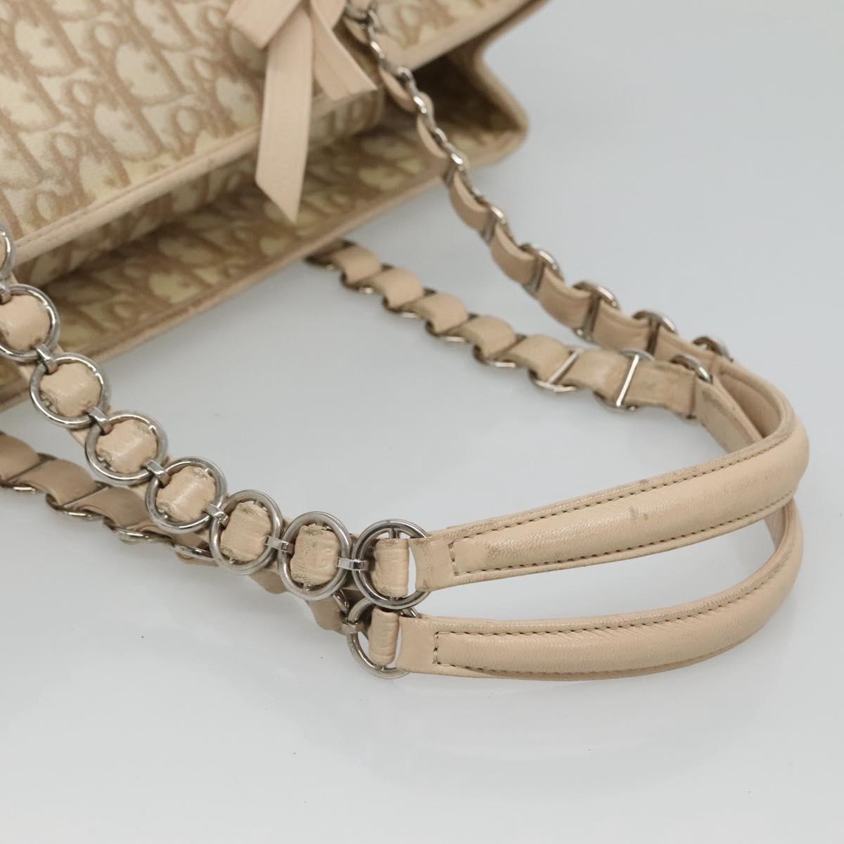 Christian Dior Romantic Chain Trotter Canvas Shoulder Bag PVC Beige Auth 119181