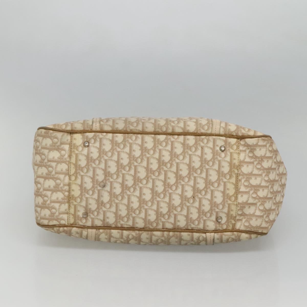 Christian Dior Romantic Chain Trotter Canvas Shoulder Bag PVC Beige Auth 119181