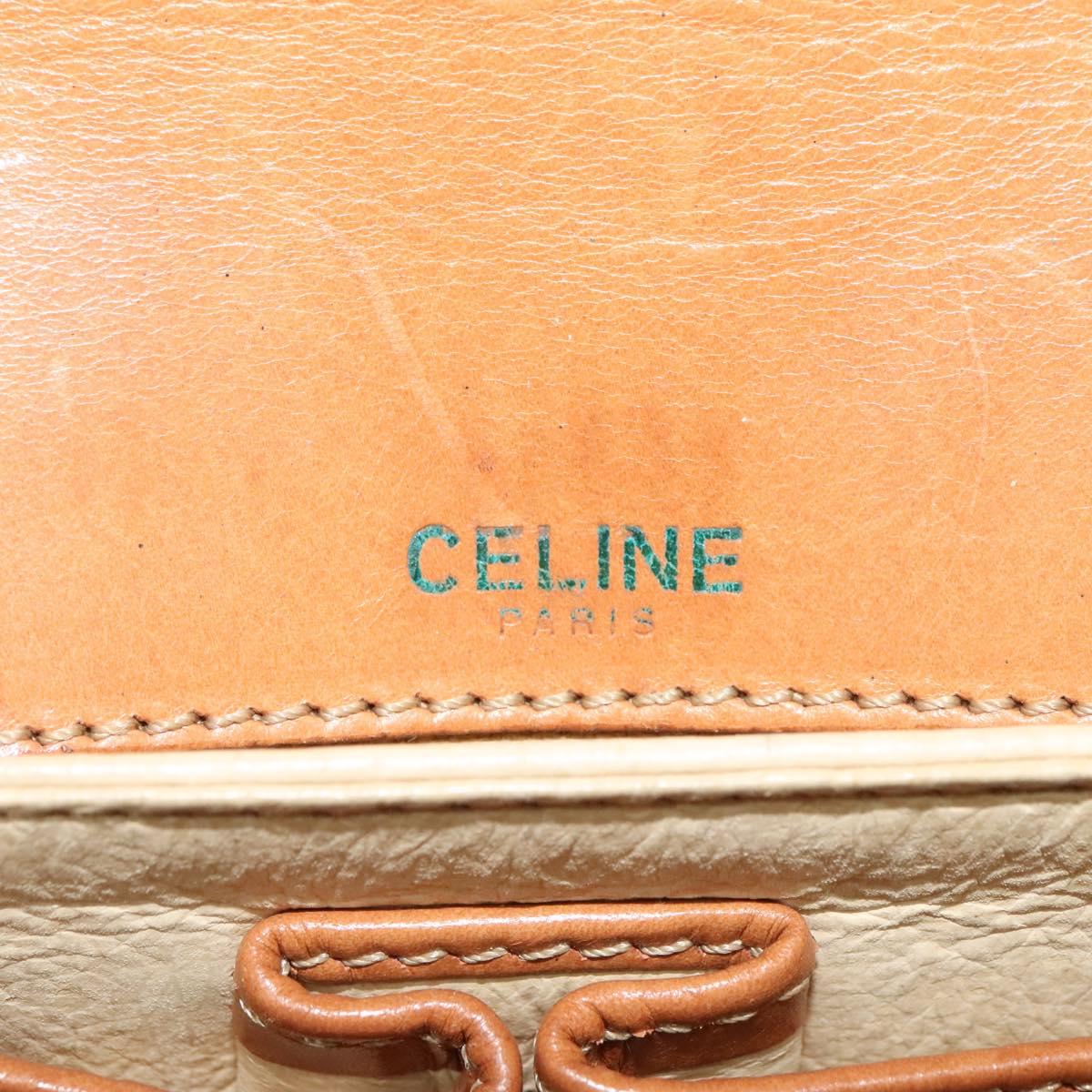 CELINE Macadam Canvas Shoulder Bag PVC Beige Gold Auth 119185