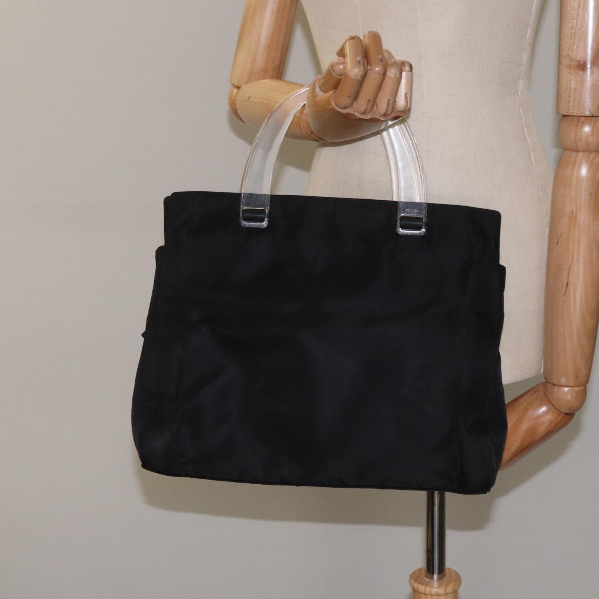 PRADA Hand Bag Nylon Plastic Black Silver Auth 119188