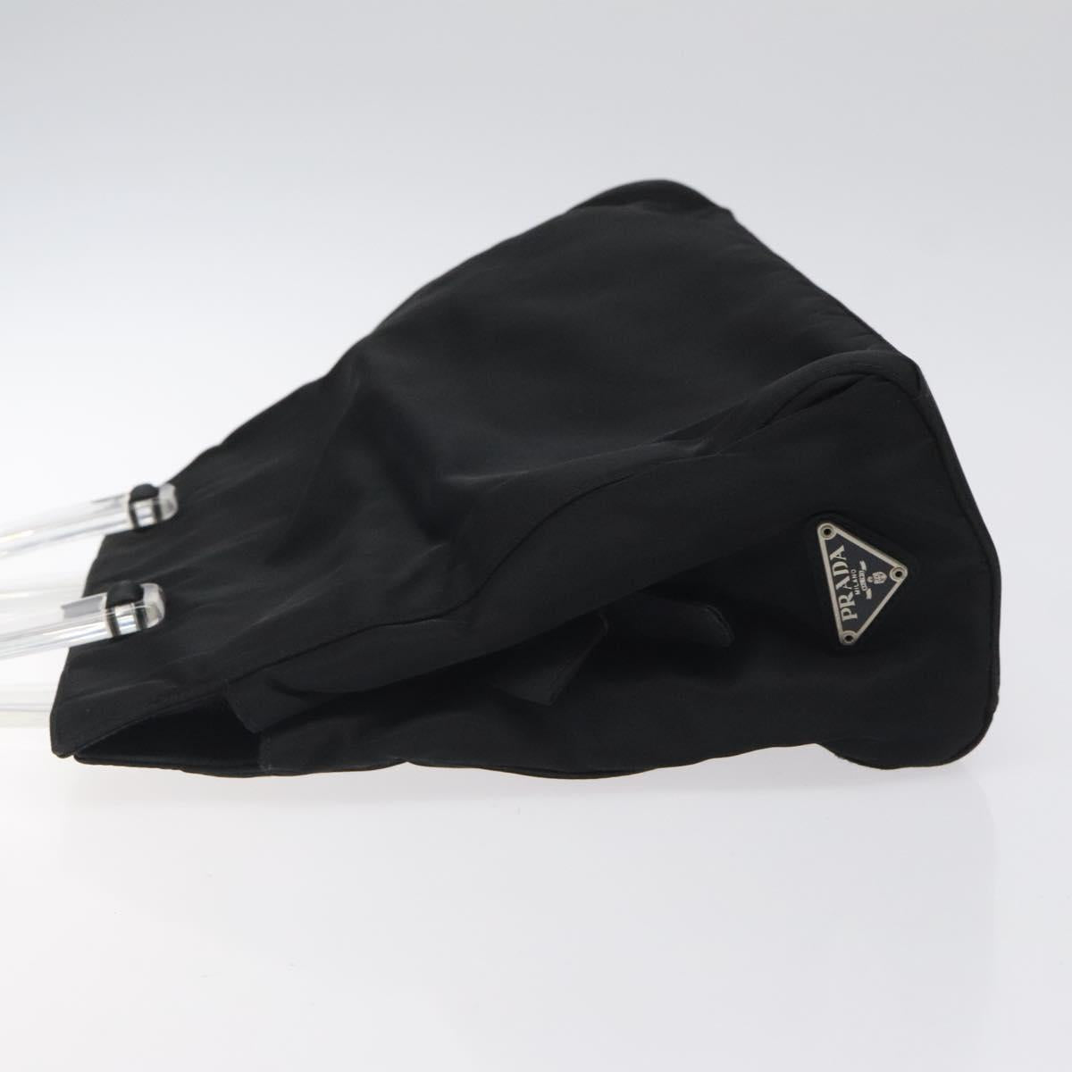 PRADA Hand Bag Nylon Plastic Black Silver Auth 119188