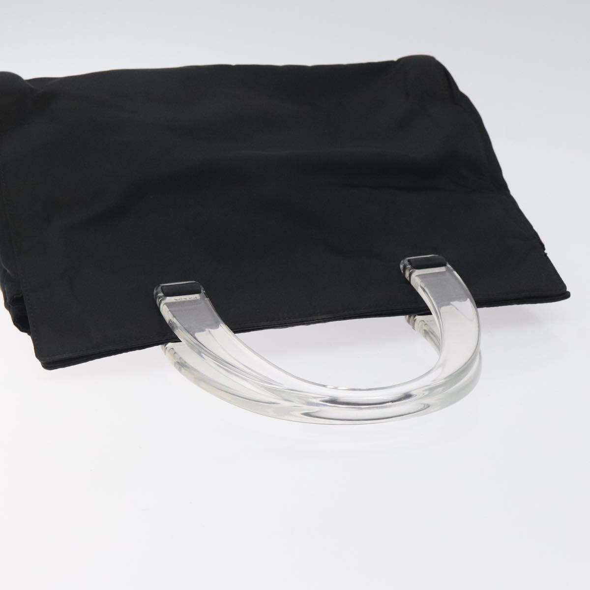 PRADA Hand Bag Nylon Plastic Black Silver Auth 119188