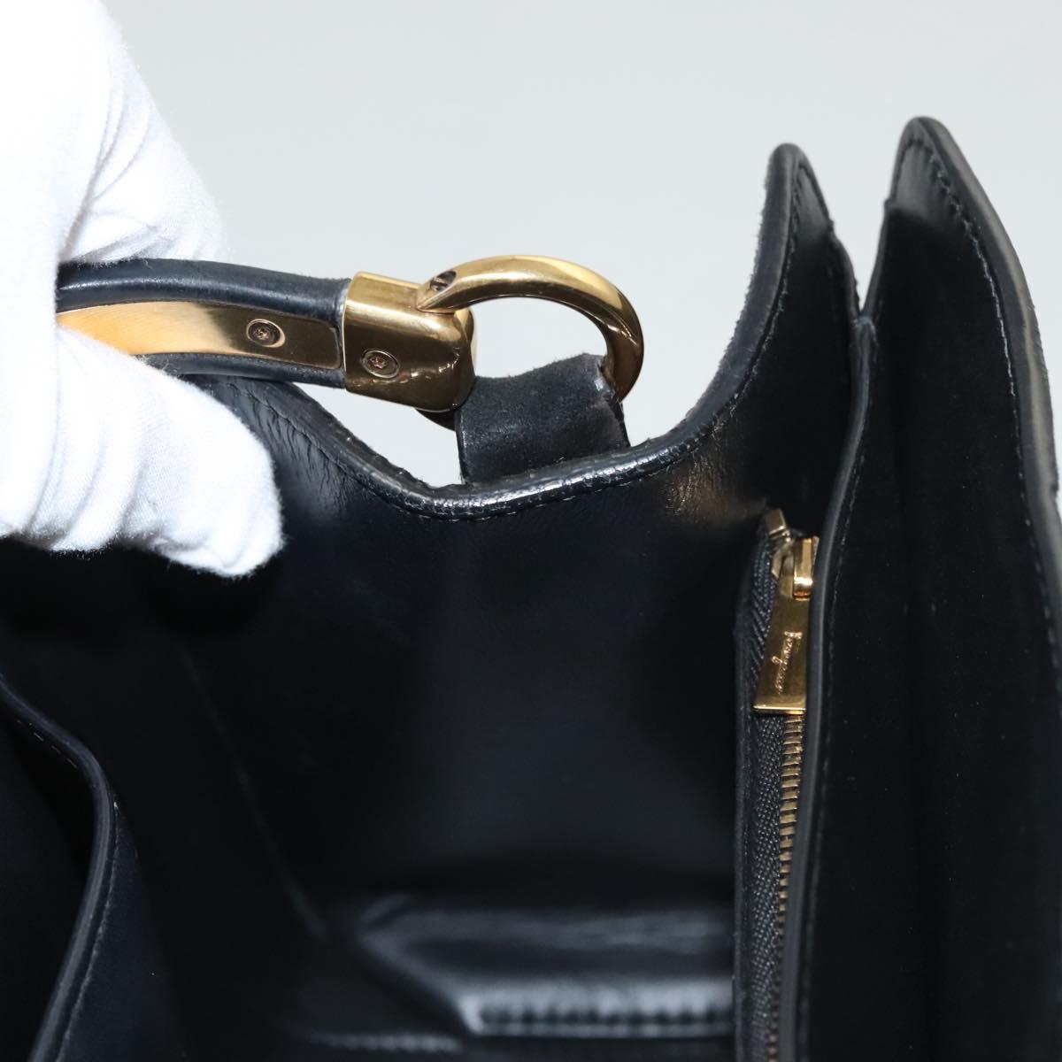 Salvatore Ferragamo Gancini Hand Bag Suede Gold Black Auth 119192