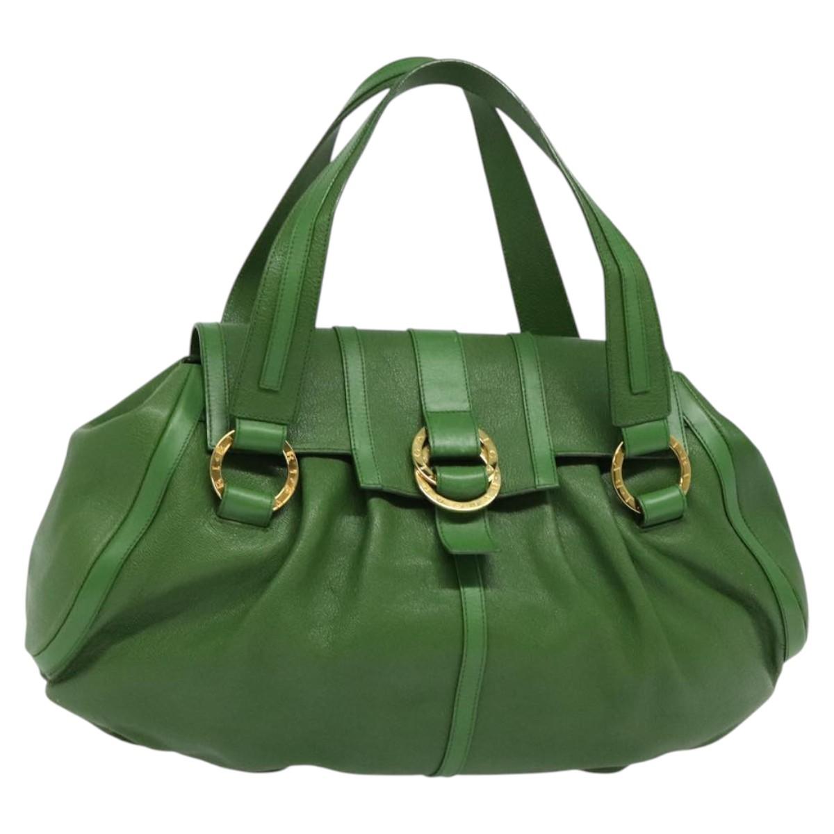BVLGARI Chandra Hand Bag Leather Gold Green Auth 119194