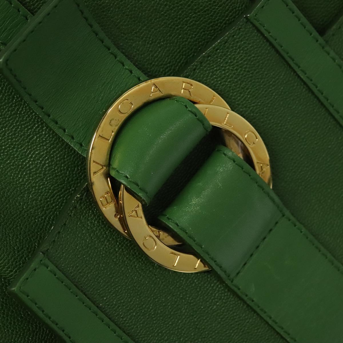 BVLGARI Chandra Hand Bag Leather Gold Green Auth 119194