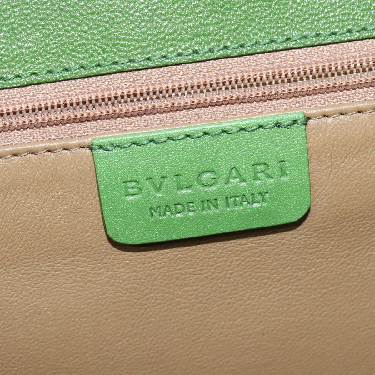 BVLGARI Chandra Hand Bag Leather Gold Green Auth 119194