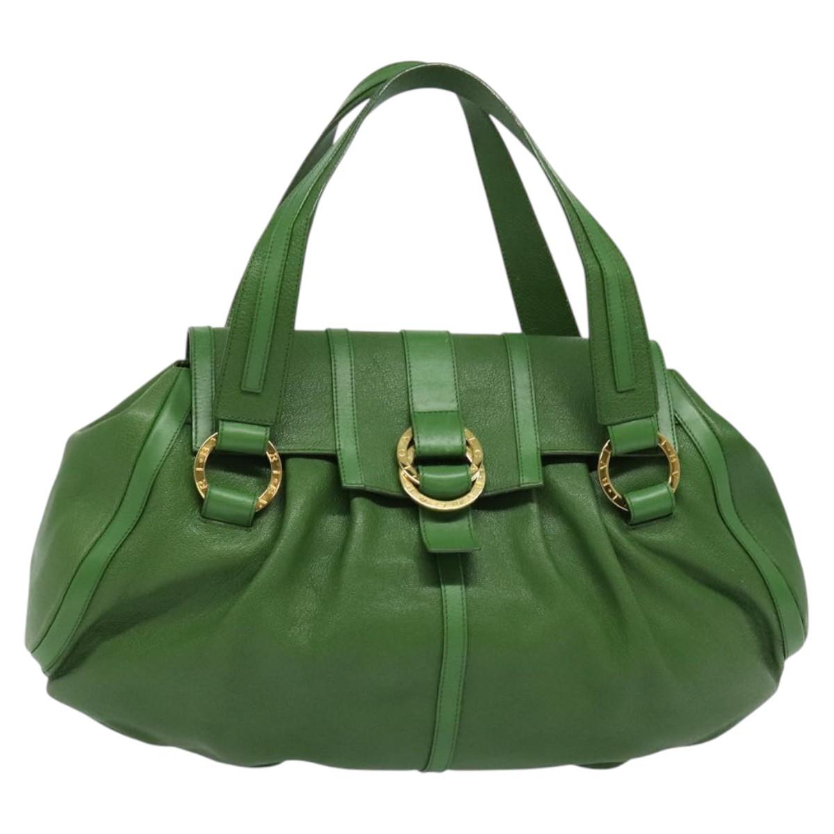 BVLGARI Chandra Hand Bag Leather Gold Green Auth 119194