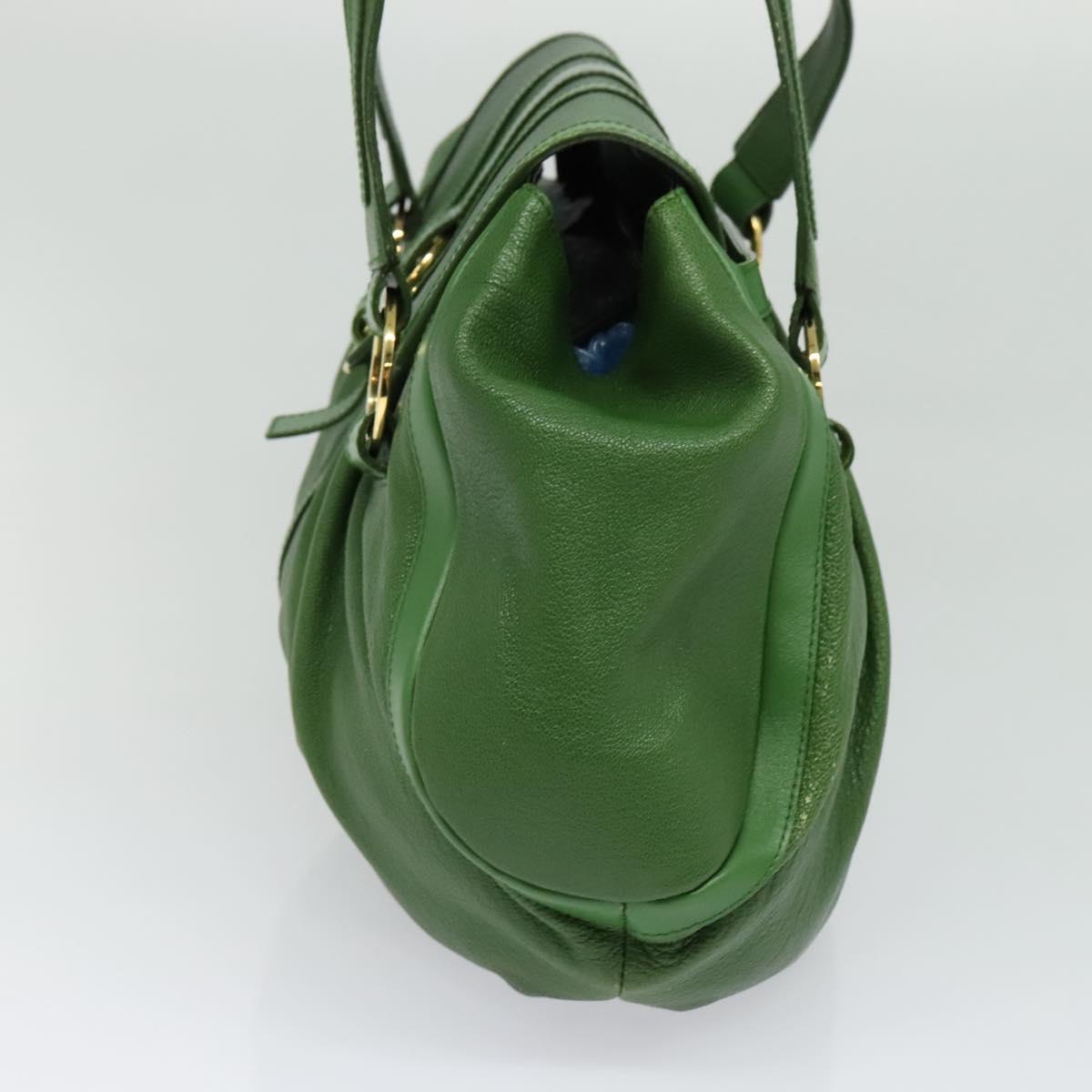 BVLGARI Chandra Hand Bag Leather Gold Green Auth 119194