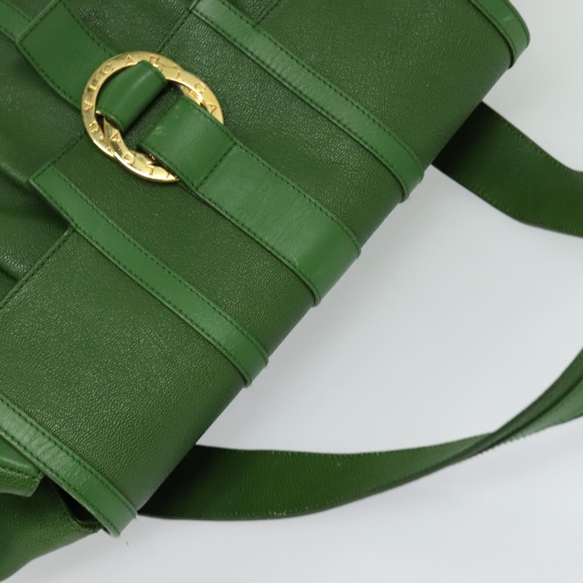 BVLGARI Chandra Hand Bag Leather Gold Green Auth 119194