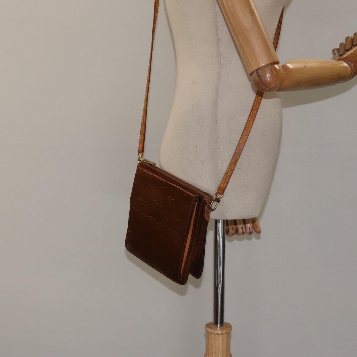 LOUIS VUITTON Monogram Vernis Motto Accessory Pouch Bronze M91138 LV Auth 119204