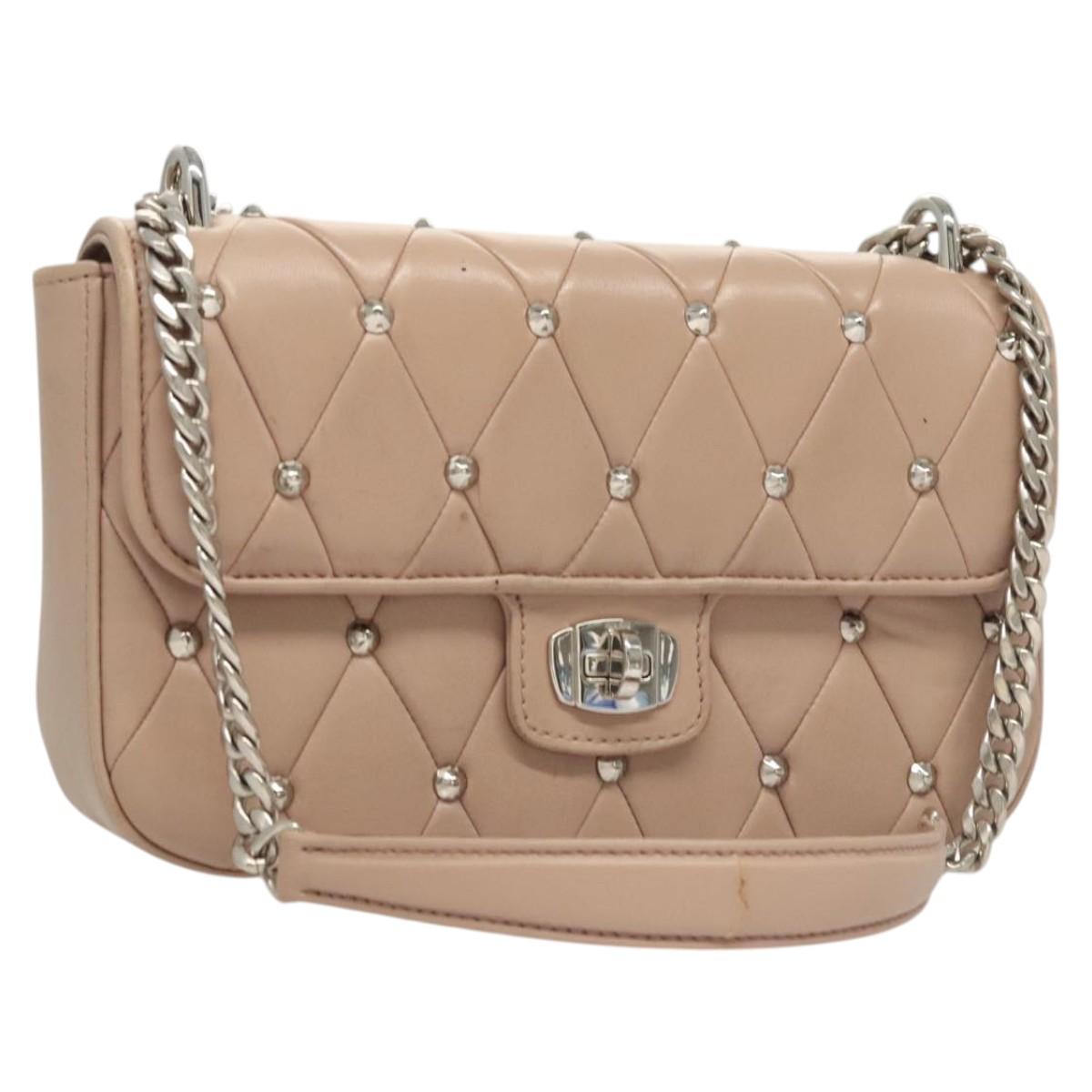 Miu Miu Chain Shoulder Bag Leather Pink Silver Auth 119207