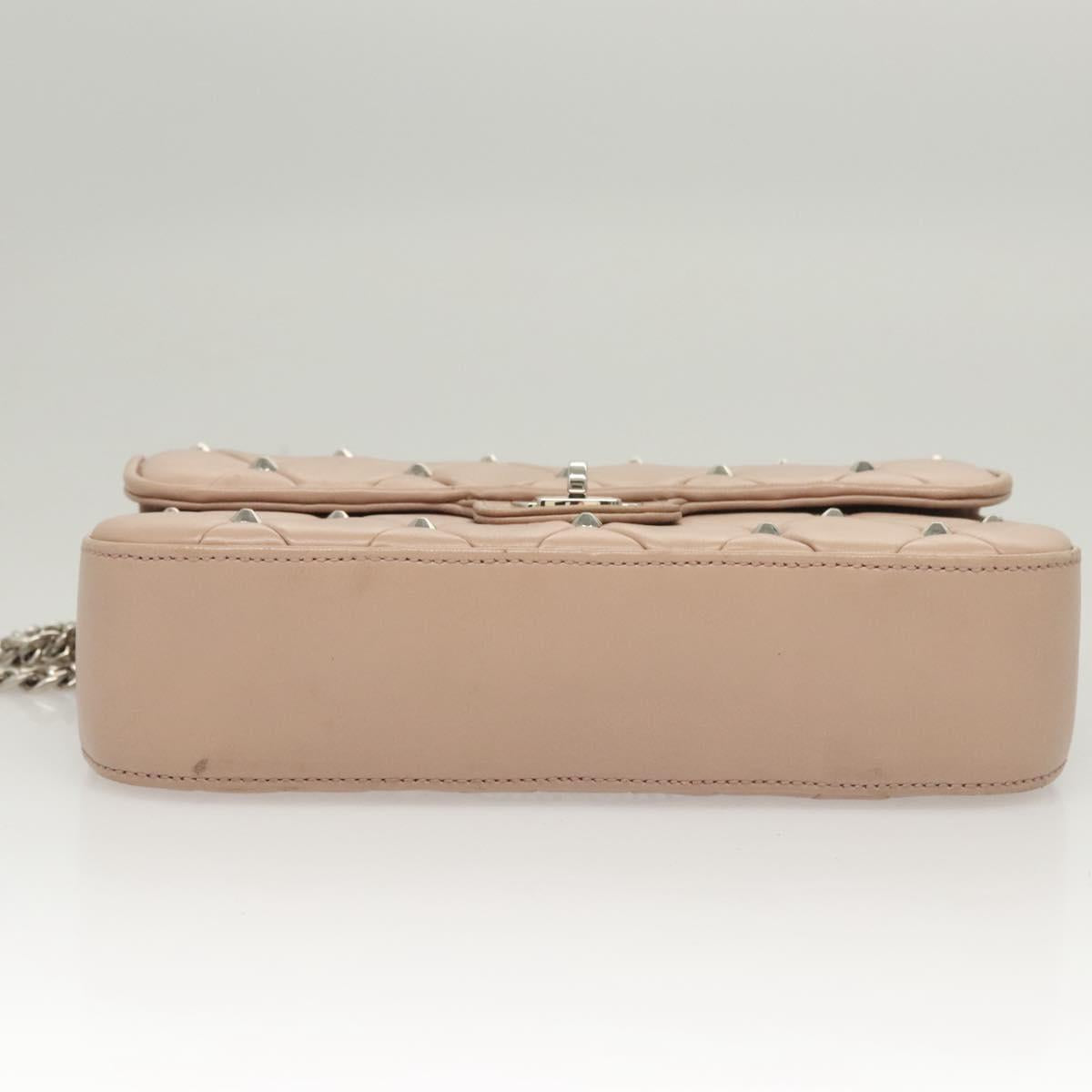 Miu Miu Chain Shoulder Bag Leather Pink Silver Auth 119207