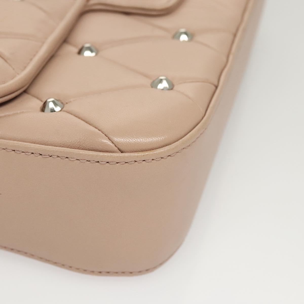 Miu Miu Chain Shoulder Bag Leather Pink Silver Auth 119207