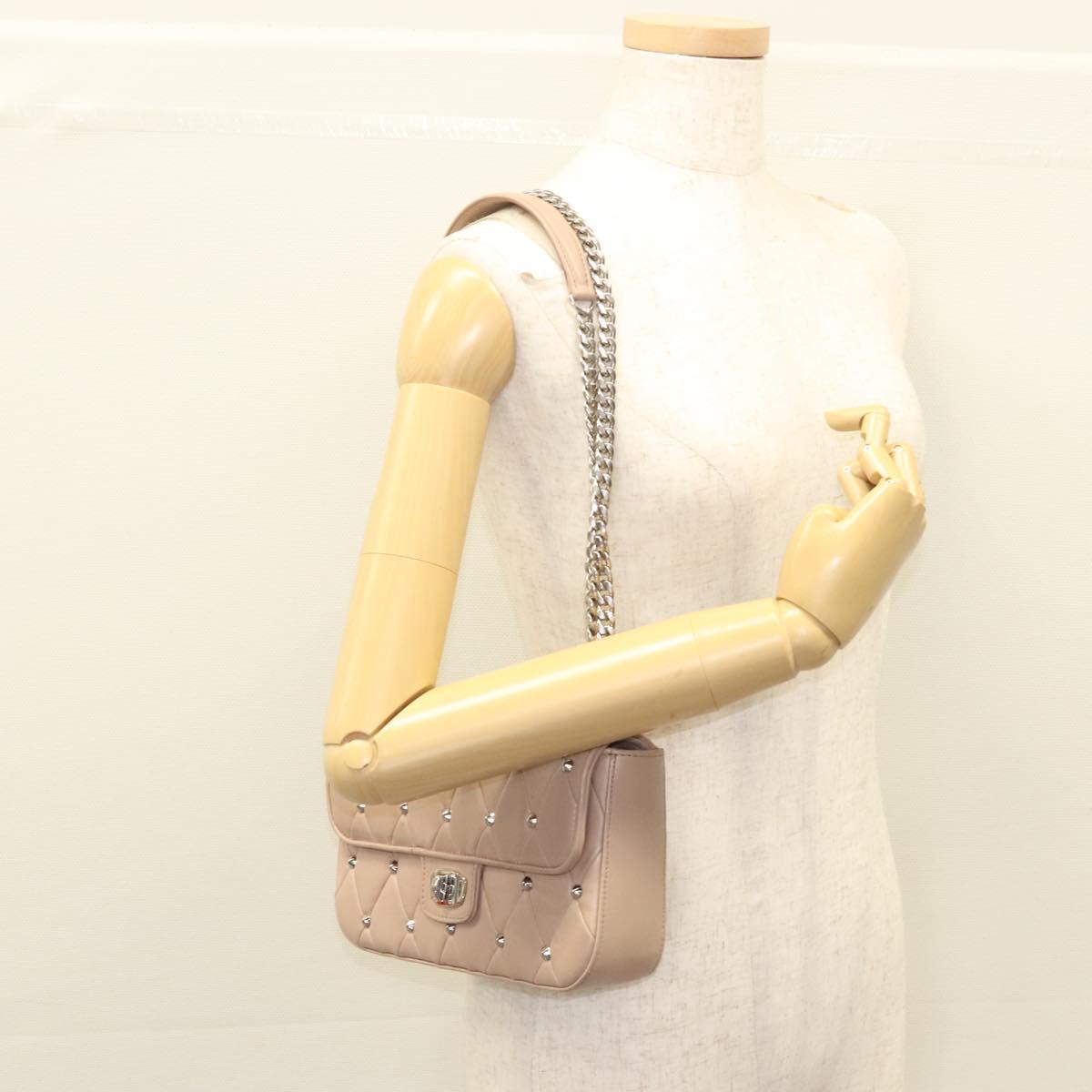 Miu Miu Chain Shoulder Bag Leather Pink Silver Auth 119207