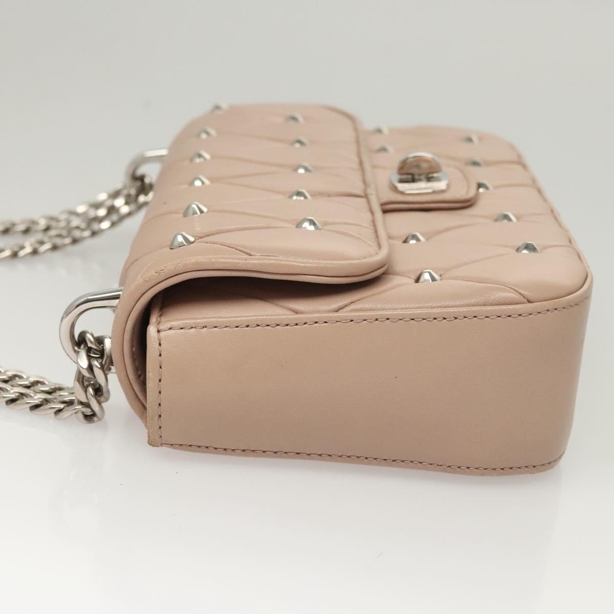 Miu Miu Chain Shoulder Bag Leather Pink Silver Auth 119207