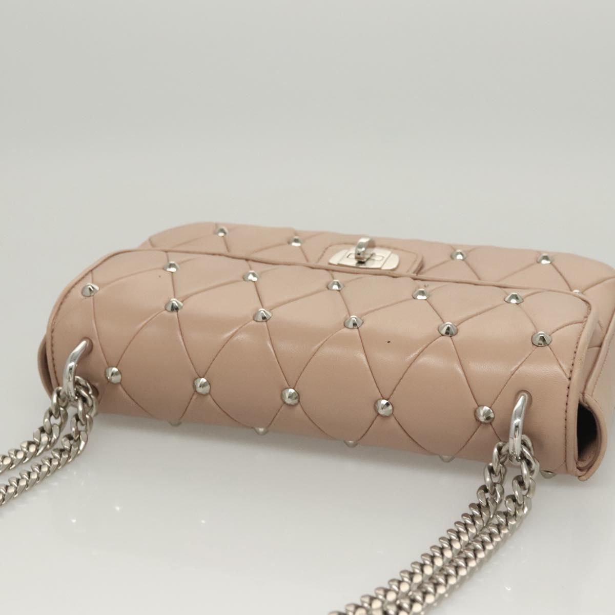 Miu Miu Chain Shoulder Bag Leather Pink Silver Auth 119207
