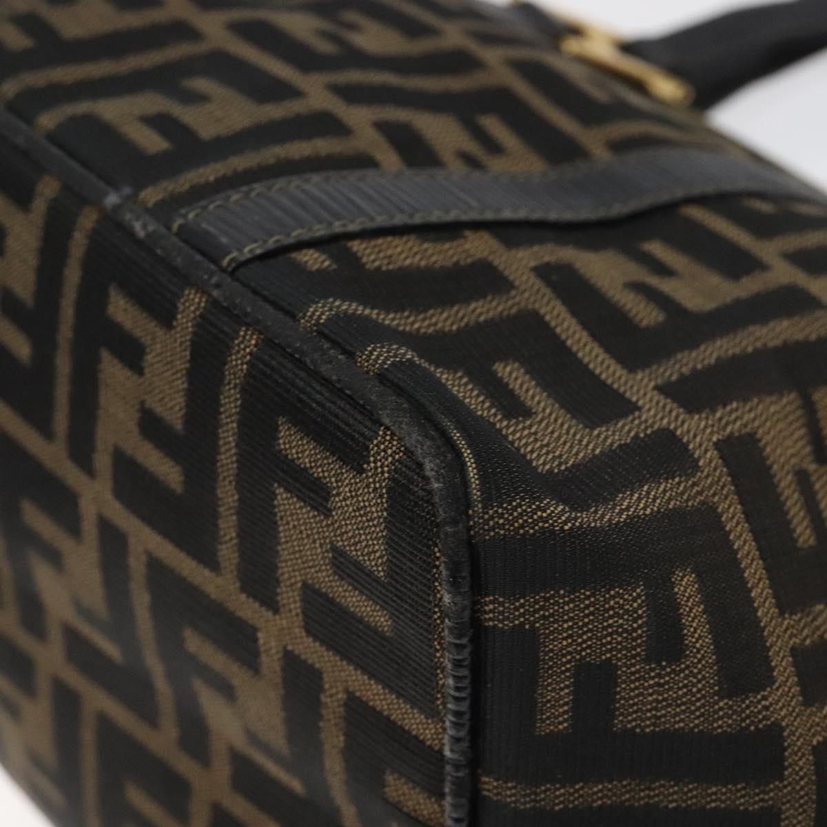 FENDI Zucca Canvas Hand Bag Black Brown gold Auth 119210