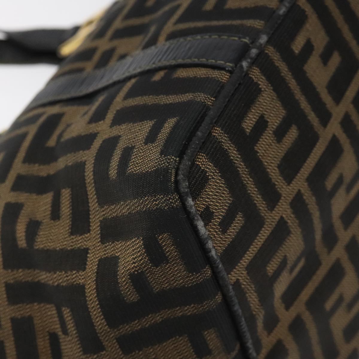 FENDI Zucca Canvas Hand Bag Black Brown gold Auth 119210