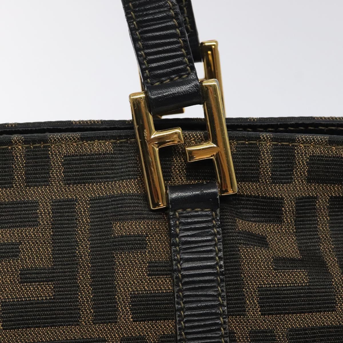 FENDI Zucca Canvas Hand Bag Black Brown gold Auth 119210