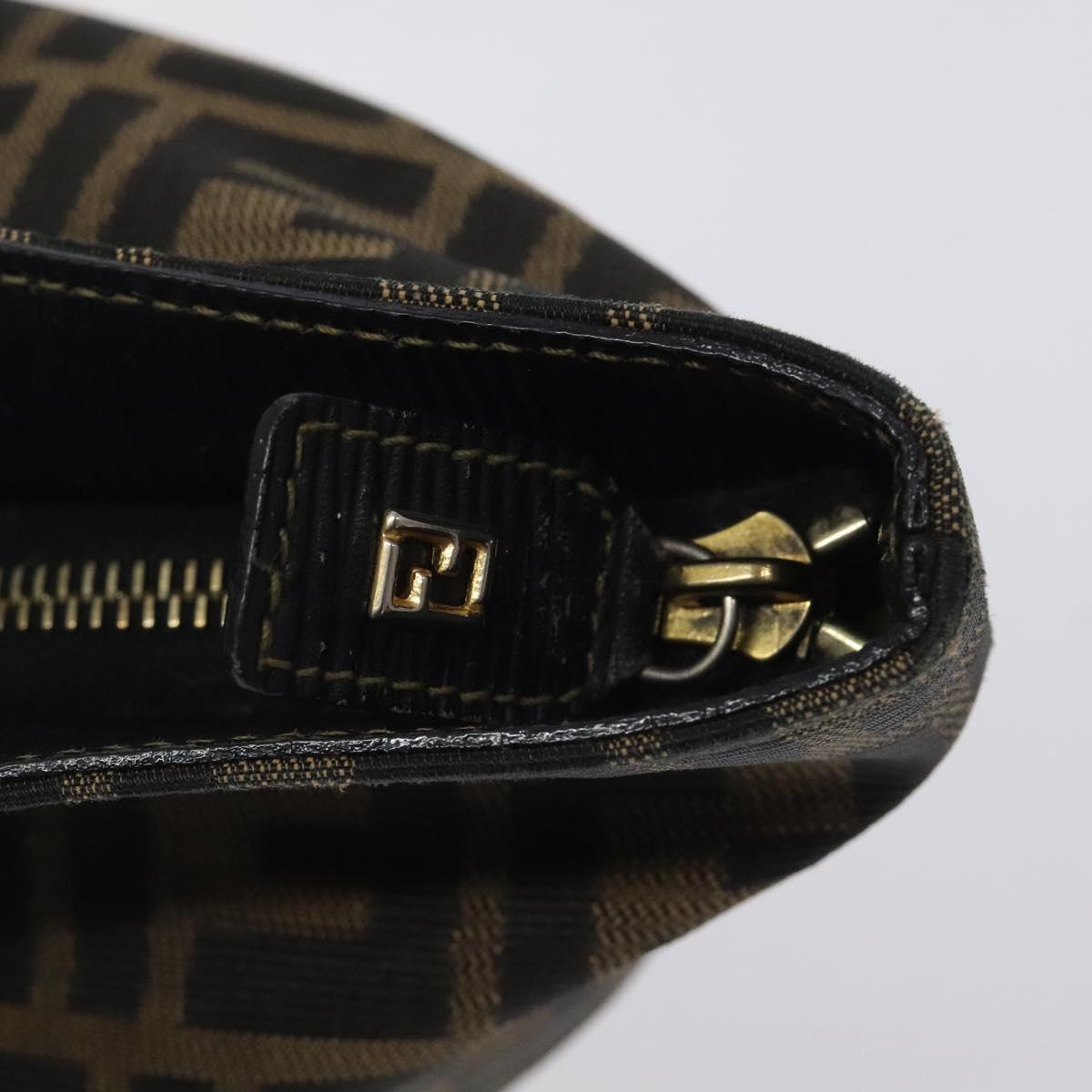 FENDI Zucca Canvas Hand Bag Black Brown gold Auth 119210