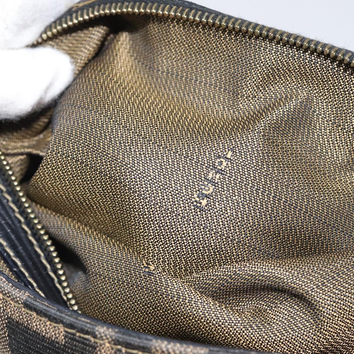 FENDI Zucca Canvas Hand Bag Black Brown gold Auth 119210
