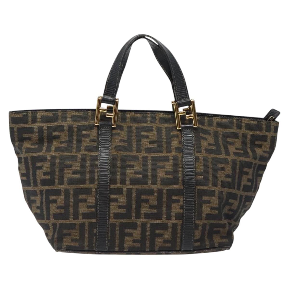FENDI Zucca Canvas Hand Bag Black Brown gold Auth 119210