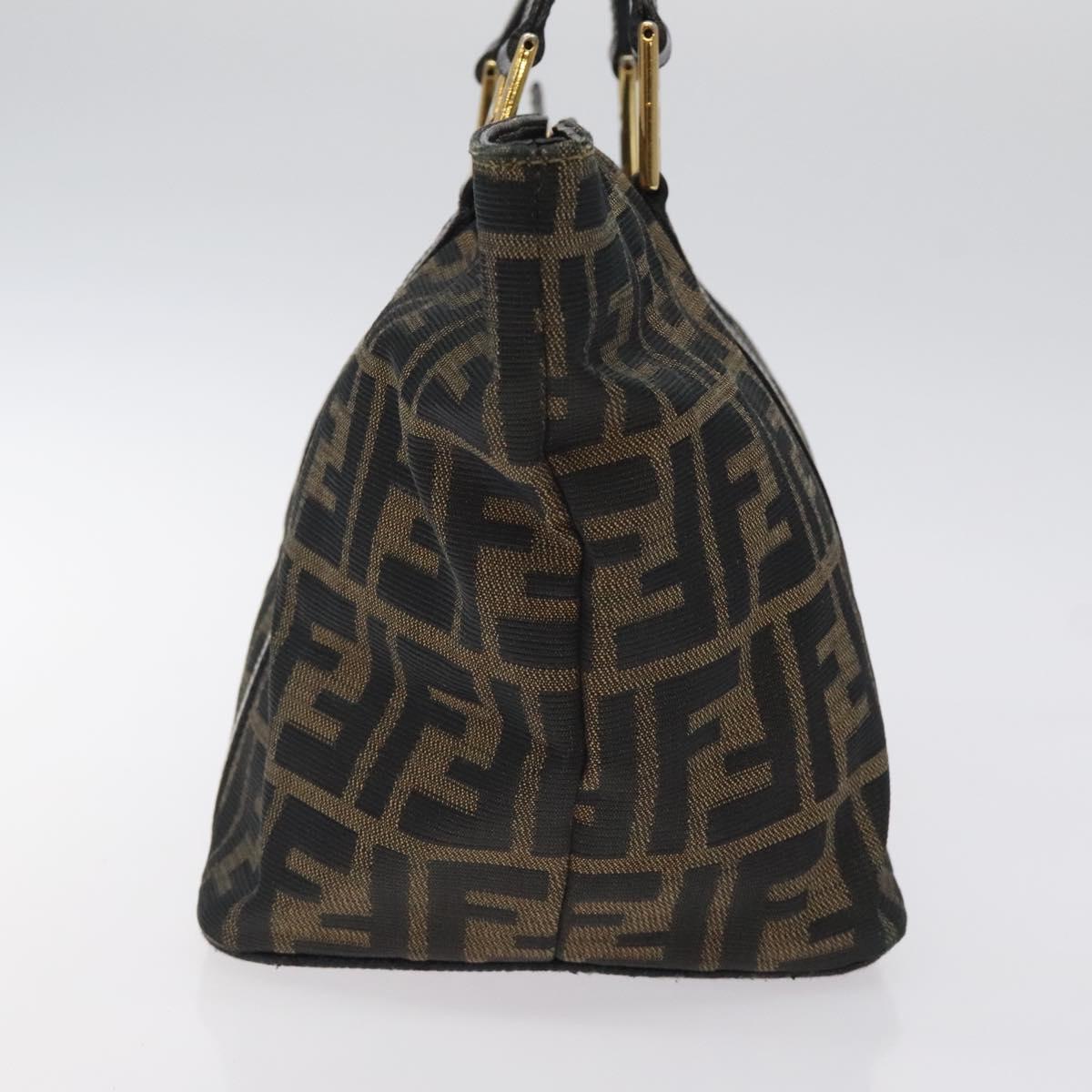 FENDI Zucca Canvas Hand Bag Black Brown gold Auth 119210